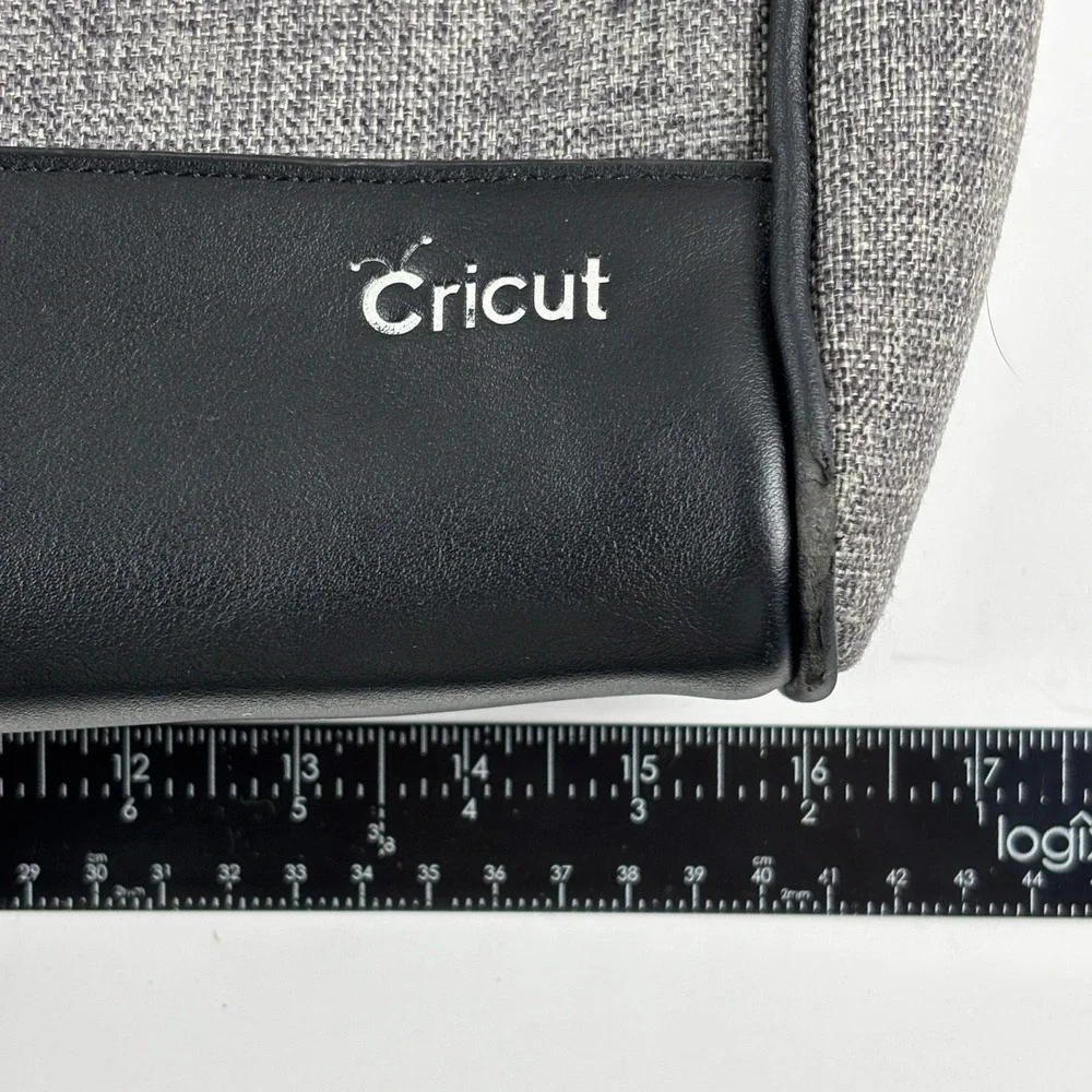 Cricut Machine Tote Bag Large Gray Tweed Black Faux Leather Office Crafting‎